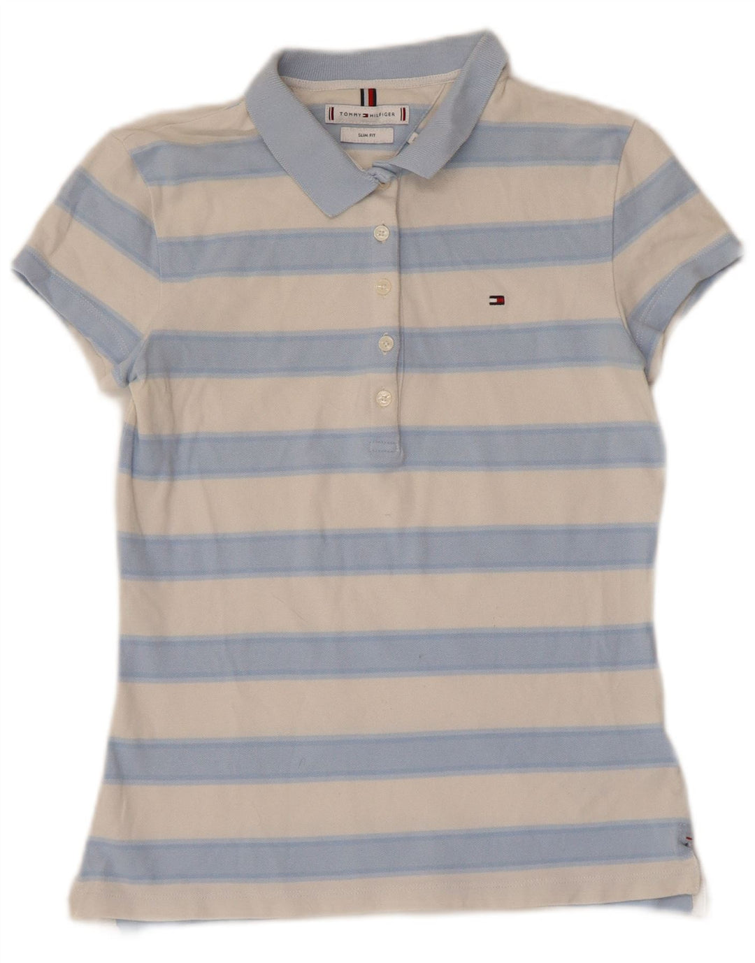 Damska koszulka polo TOMMY HILFIGER slim fit UK 6 XS, bawełniana w niebieskie paski