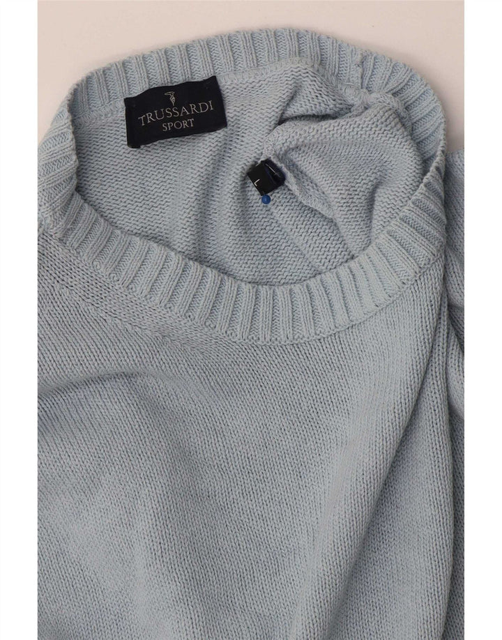 Męski sweter z wycięciem pod szyją Trussardi, duży niebieski
