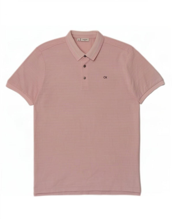 Męska koszulka polo Calvin Klein, poliester w średnie różowe prążki