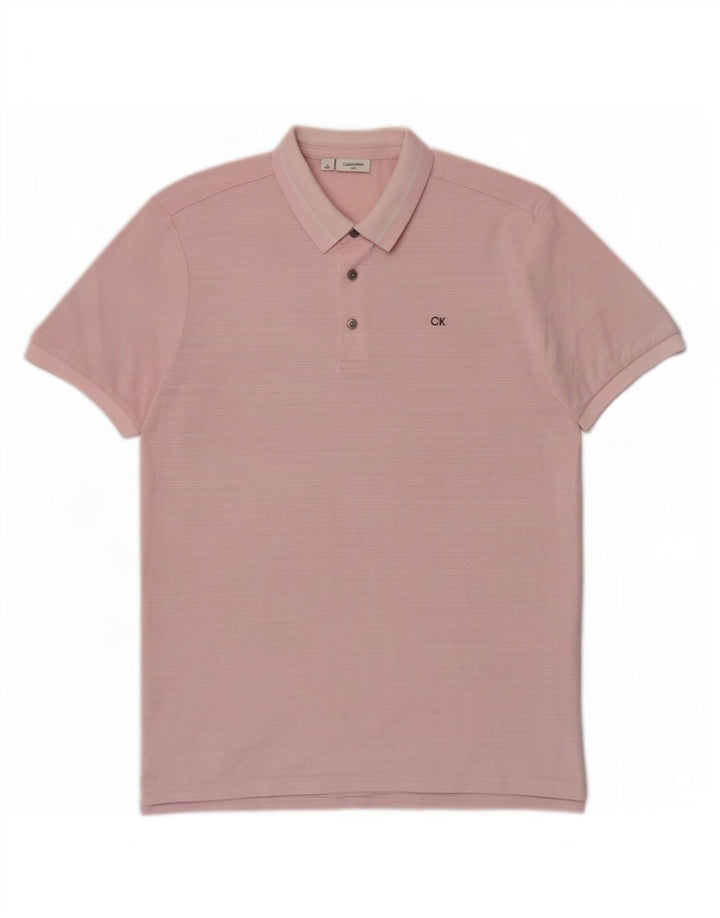 Męska koszulka polo Calvin Klein, poliester w średnie różowe prążki
