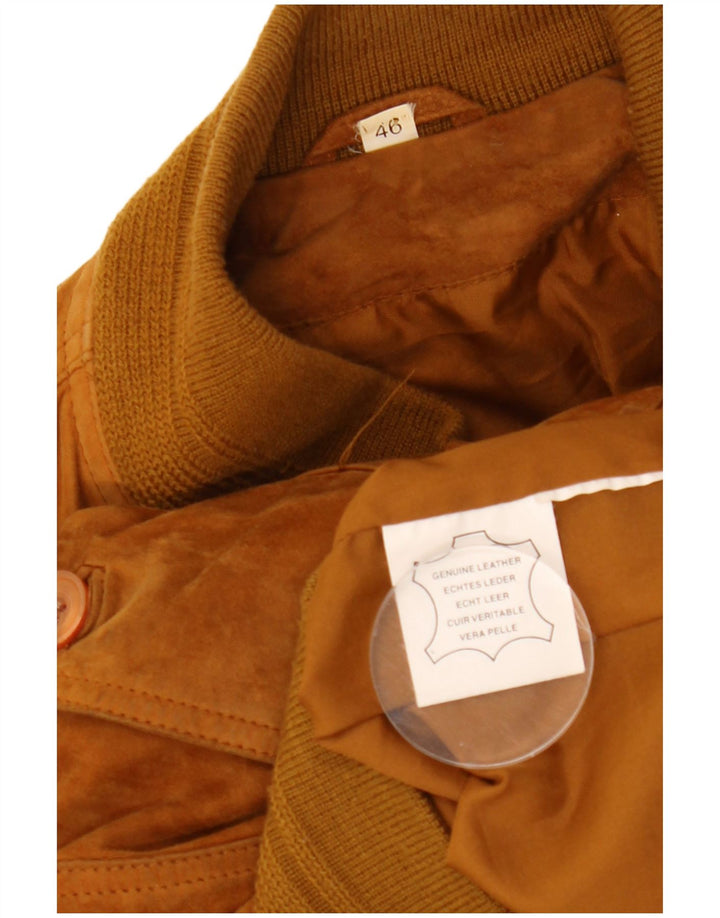 VINTAGE Męska zamszowa kurtka bomber o luźnym kroju EU 46 Mała beżowa skóra