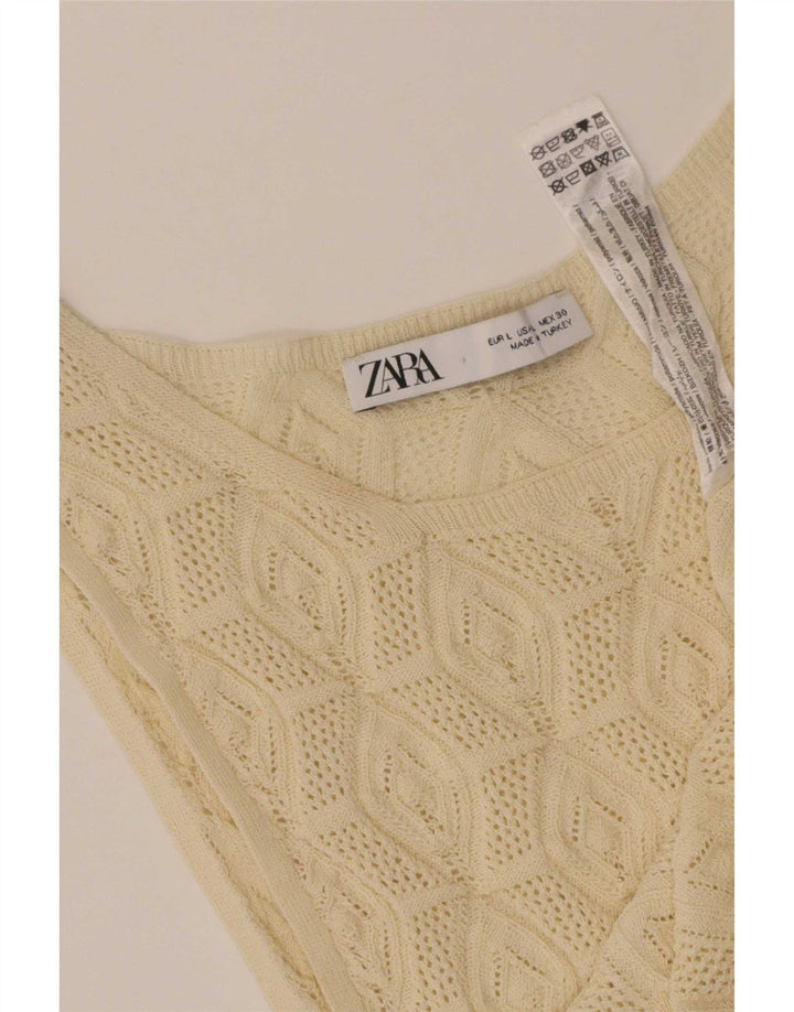 Damski top z dzianinową kamizelką Zara UK 14, duży, beżowy poliamid