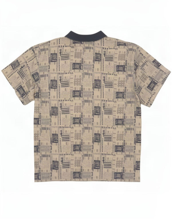 Vintage męska koszula pulowerowa z krótkim rękawem XL, beżowa, patchworkowa wiskoza