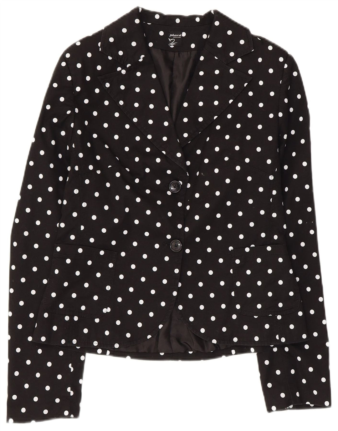 Damska marynarka Phard zapinana na 2 guziki UK 12, średnia czarna, bawełniana w kropki