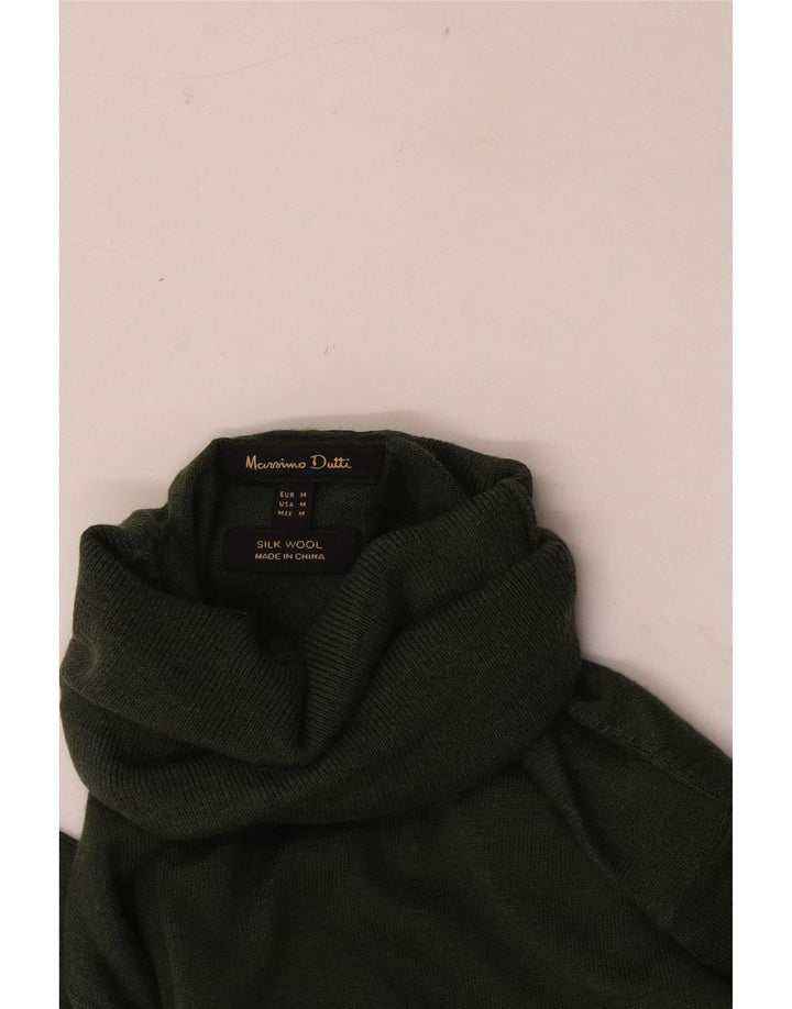 Sweter damski Massimo Dutti z wywijanym dekoltem UK 12, średni zielony jedwab