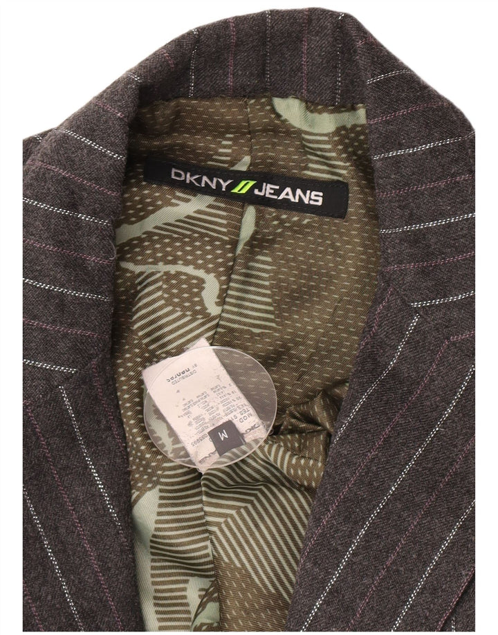 Damska marynarka Dkny Crop Open, UK 12, średnioszara, poliestrowa w prążki