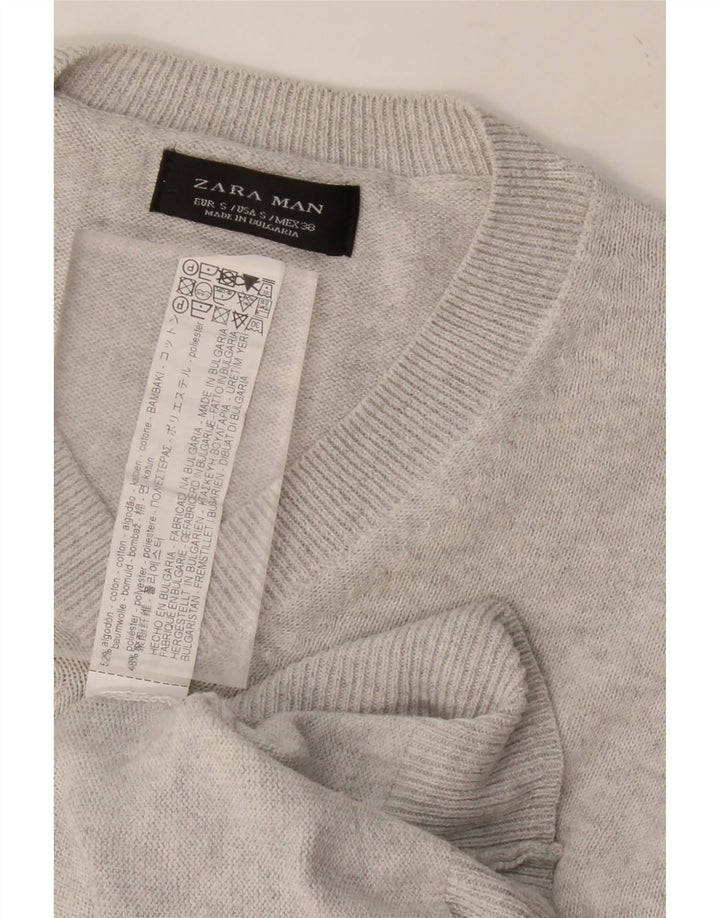 ZARA Mens V-Neck Jumper Sweater Small Grey Cotton Vintage Zara and Second-Hand Zara from Messina Hembry 