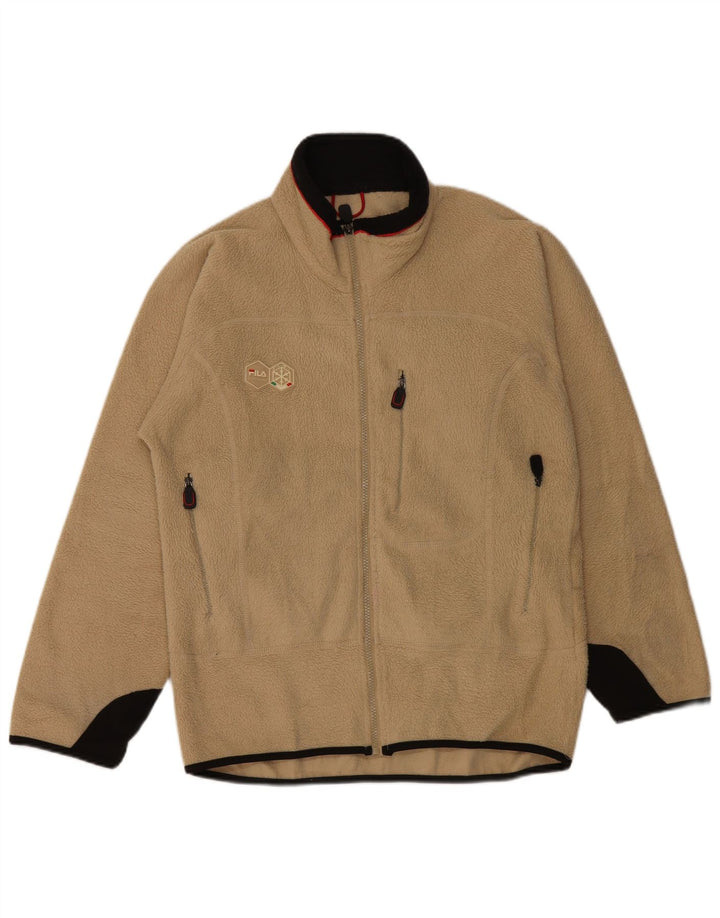 Męska kurtka polarowa FILA UK 36, mały beżowy poliester z blokami kolorów