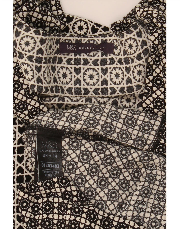MARKS & SPENCER Damska sukienka typu shift UK 14, duża, czarna, geometryczna wiskoza