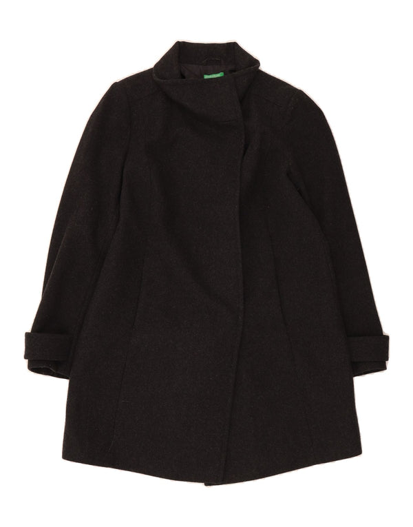 BENETTON Womens Overcoat UK 12 Medium  Grey Wool