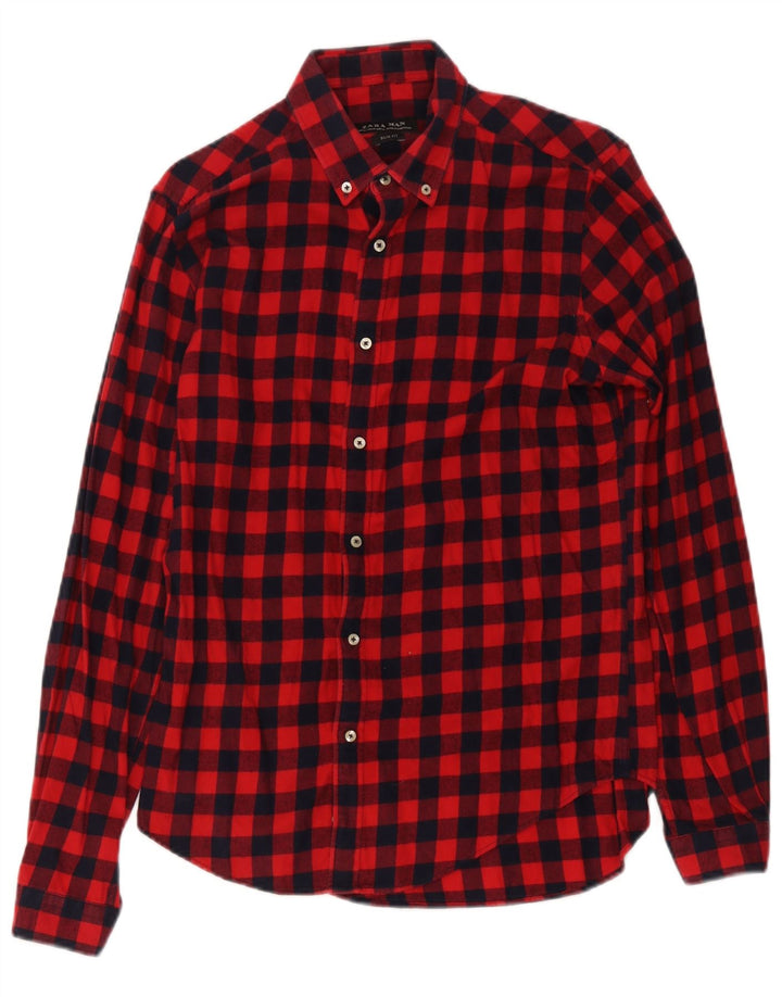 Męska koszula flanelowa Zara Slim Fit, średnia czerwona kratka