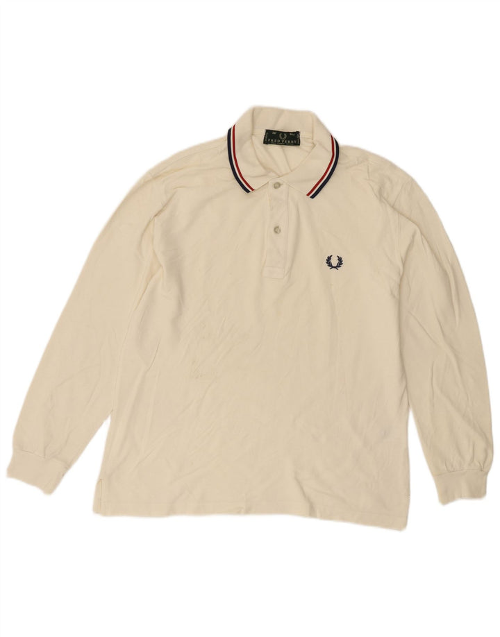 Męska koszulka polo Fred Perry z długim rękawem, mała, z białej bawełny