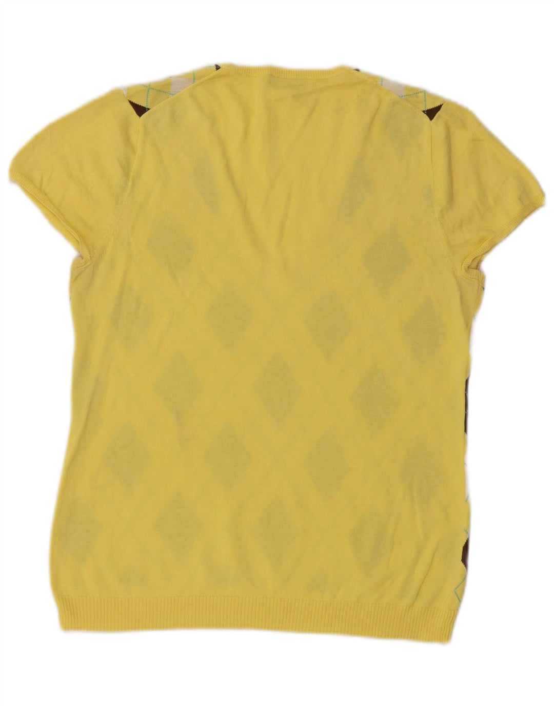 J. CREW Damski sweter z dekoltem w kształcie litery V, UK 12, średni żółty Argyle/Diament