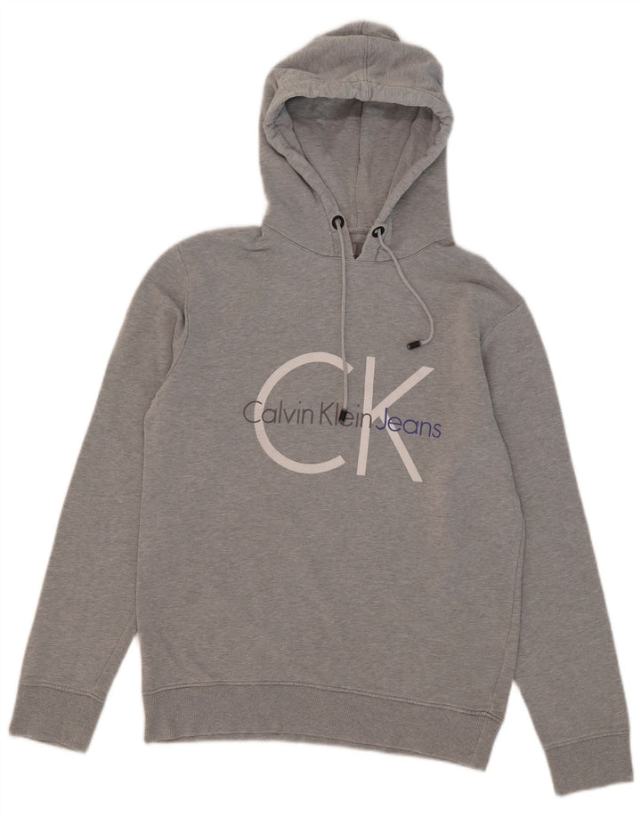 Męski sweter z kapturem i grafiką Calvin Klein Jeans, średnio szary