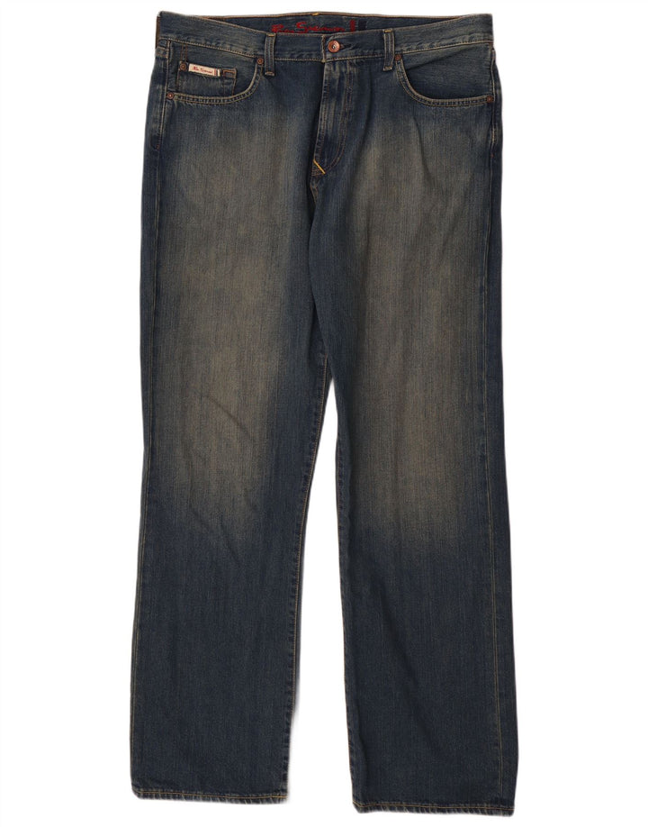 BEN SHERMAN Męskie proste dżinsy W36 L32 Niebieska bawełna
