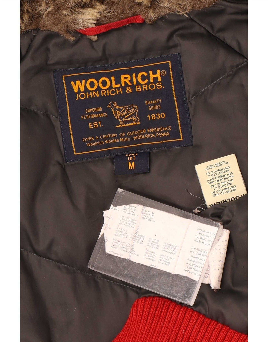 Damska wyściełana kurtka z kapturem Woolrich UK 14 Średni czerwony nylon
