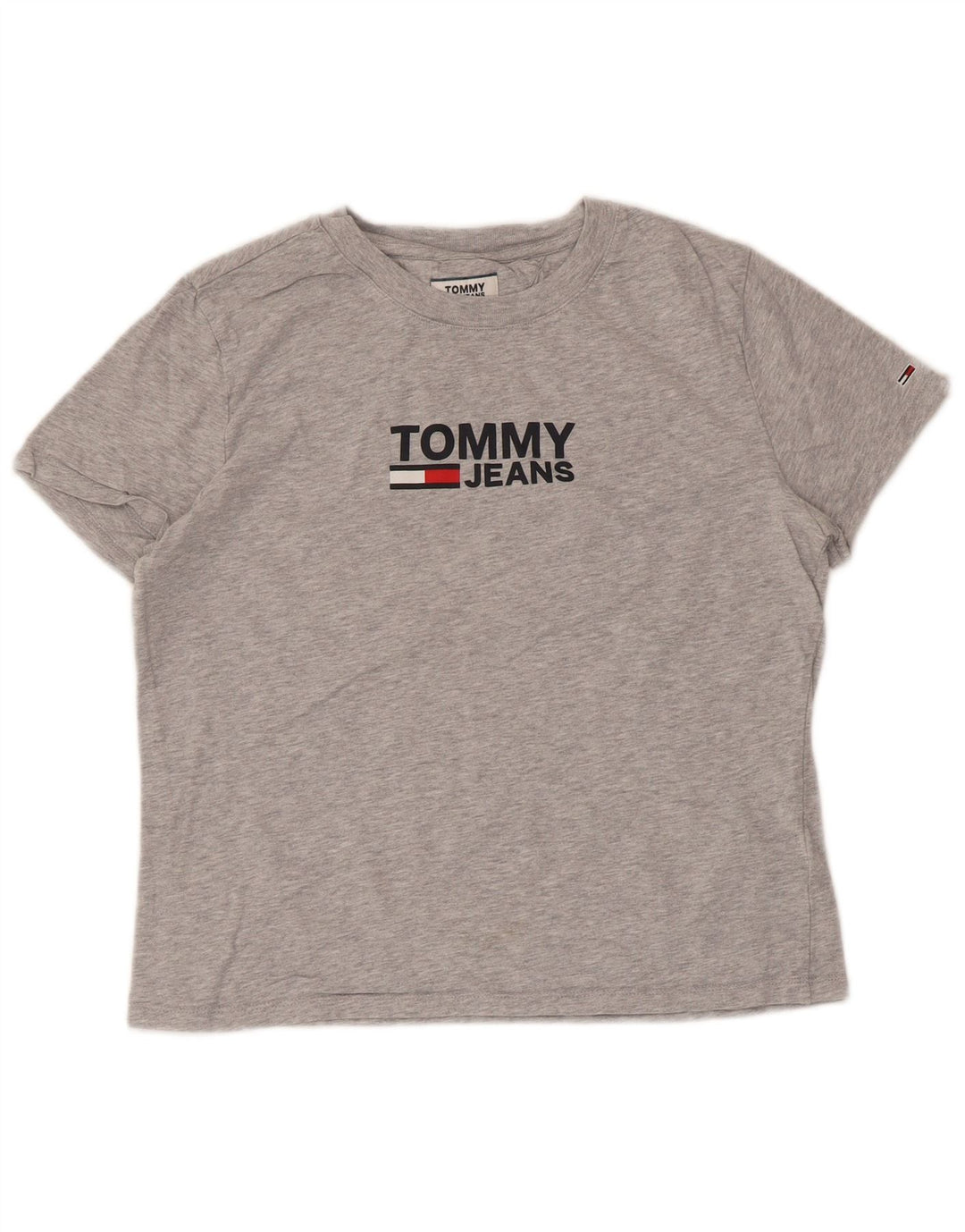 Damski T-shirt z grafiką TOMMY HILFIGER Top UK 14 Średnioszary, bawełniany nakrapiany