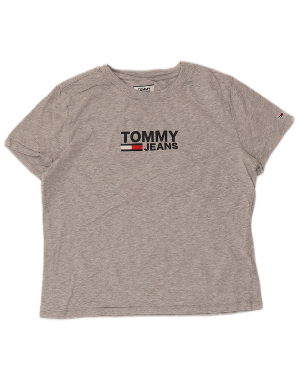Damski T-shirt z grafiką TOMMY HILFIGER Top UK 14 Średnioszary, bawełniany nakrapiany