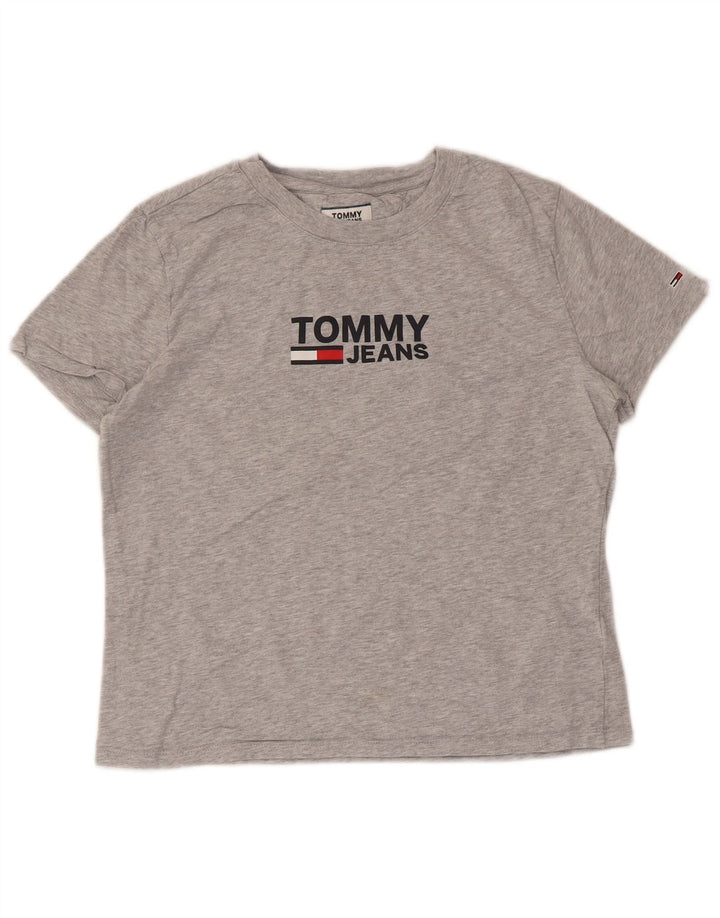 Damski T-shirt z grafiką TOMMY HILFIGER Top UK 14 Średnioszary, bawełniany nakrapiany