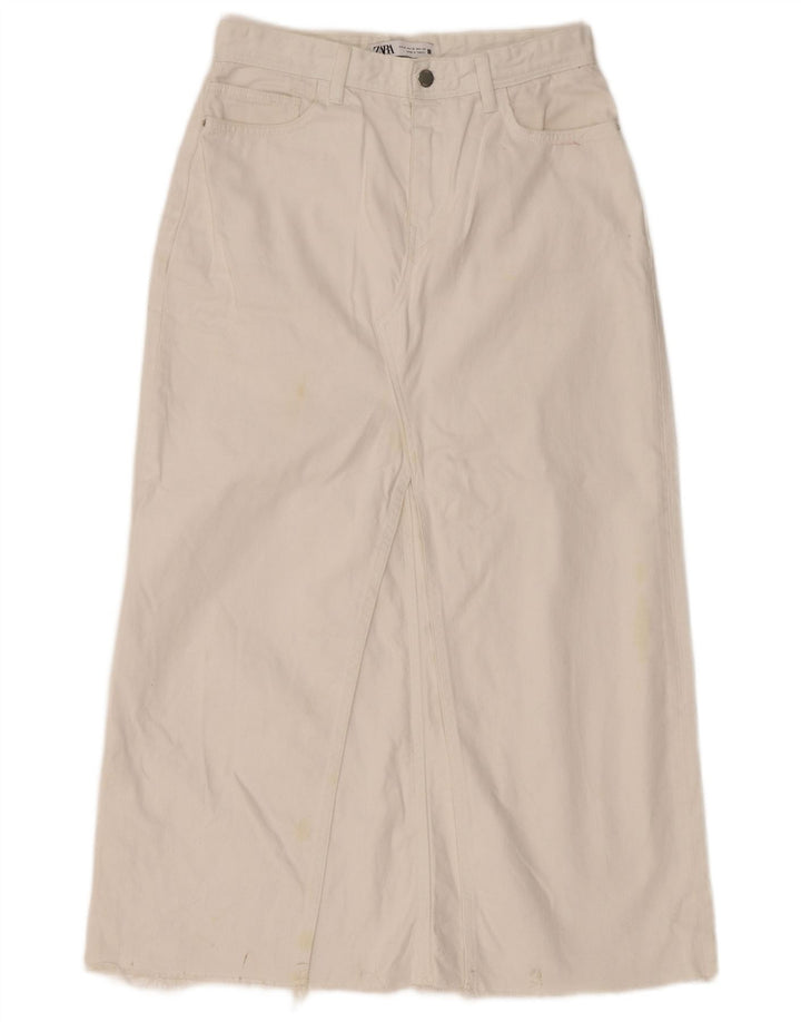 Spódnica damska Zara Maxi, jeansowa, średnia W30, biała