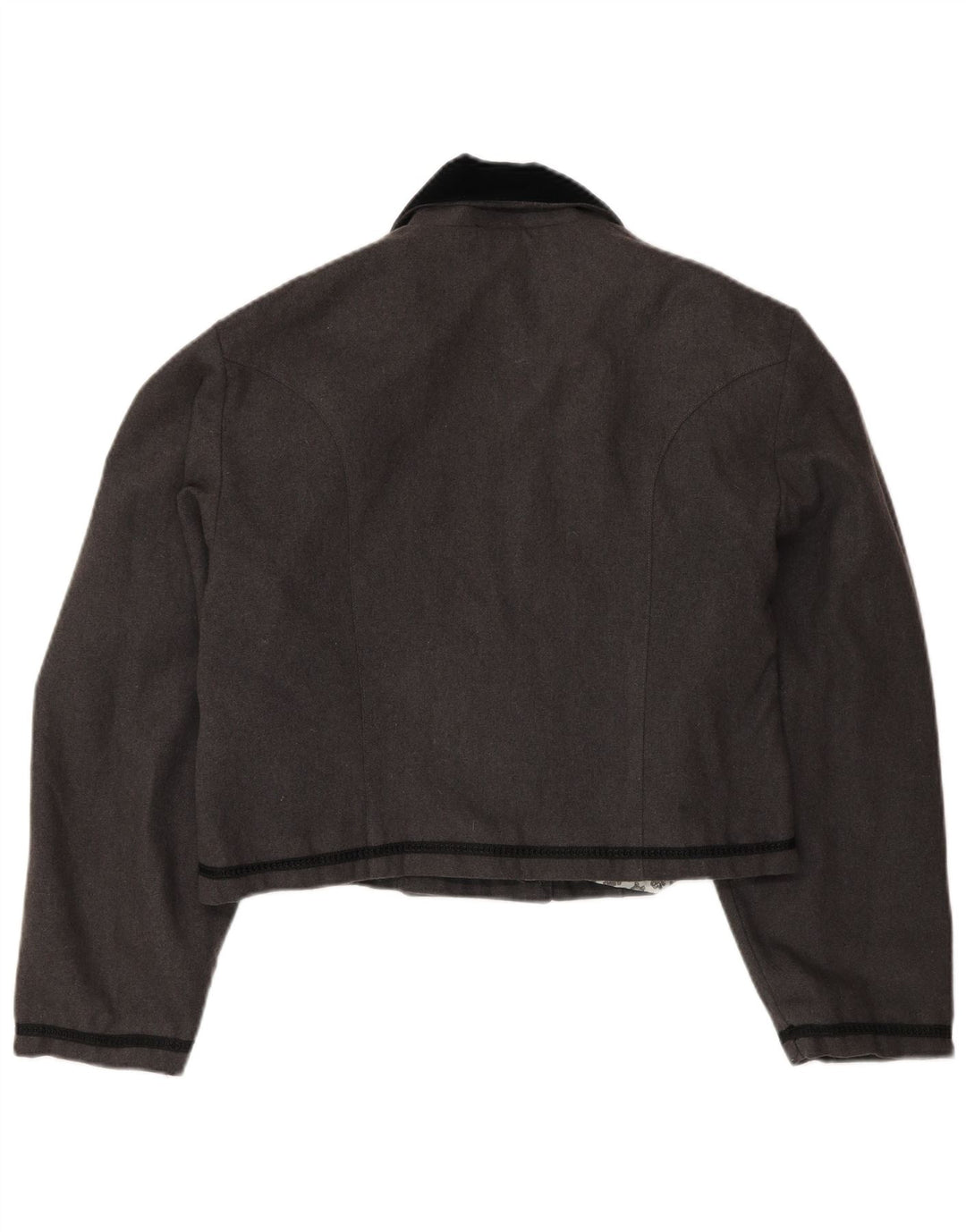 Damska marynarka w stylu vintage, krótka, UK 14, średnioszara, z blokami kolorów