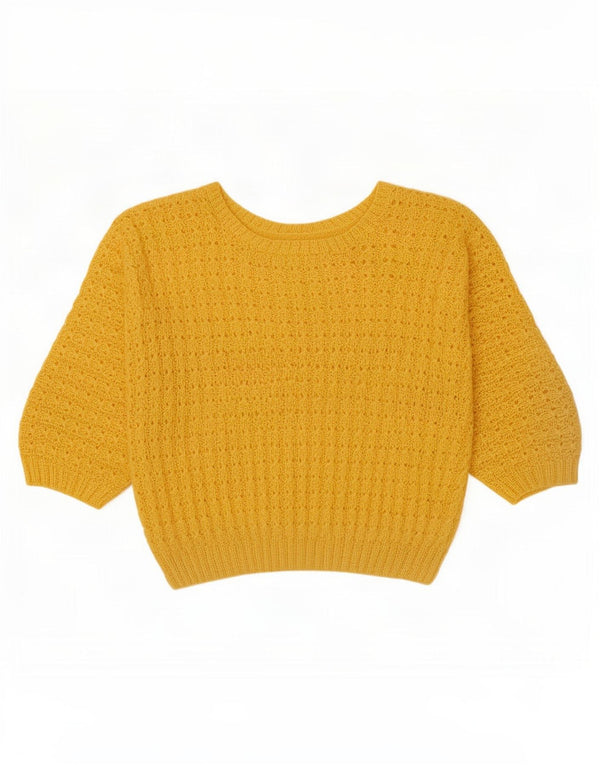 Vintage damski sweter z rękawem 3/4 i dekoltem w łódkę UK 14, duży żółty
