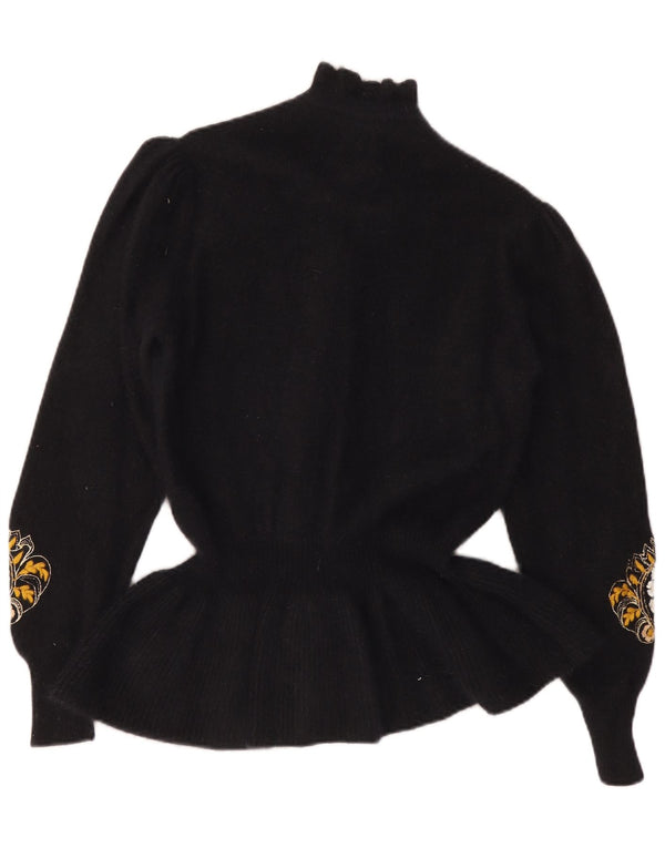 Vintage Womens Cardigan Sweater UK 12 Medium Black Floral