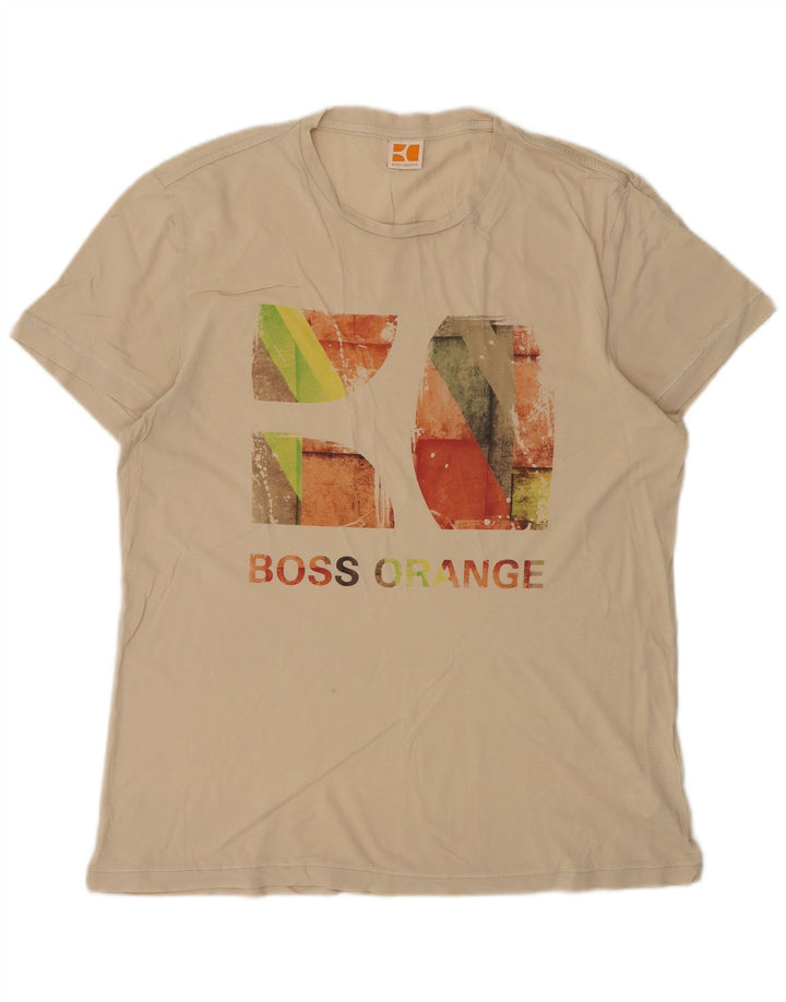 Męska koszulka z grafiką Hugo Boss, duża, beżowa, bawełniana