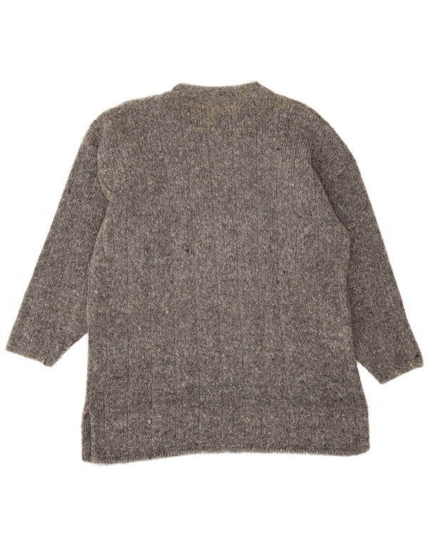 Vintage damski sweter z okrągłym wycięciem pod szyją UK 16, duży, szary jedwab
