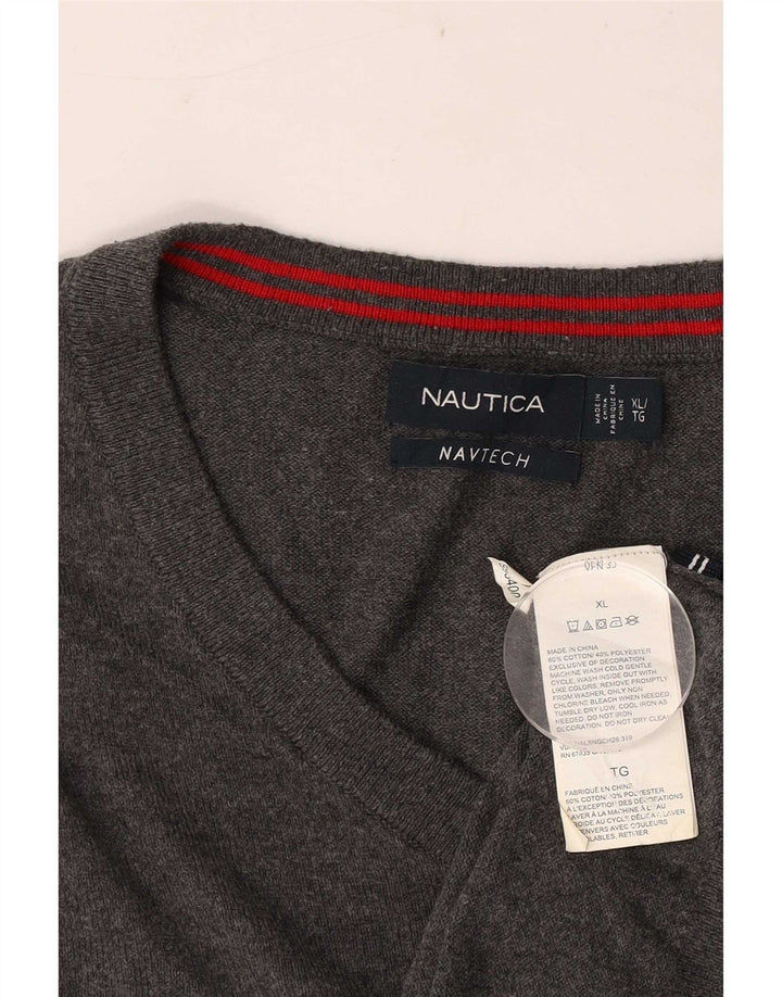 Męski sweter Nautica Navtech z dekoltem w kształcie litery V, XL, szary, bawełniany