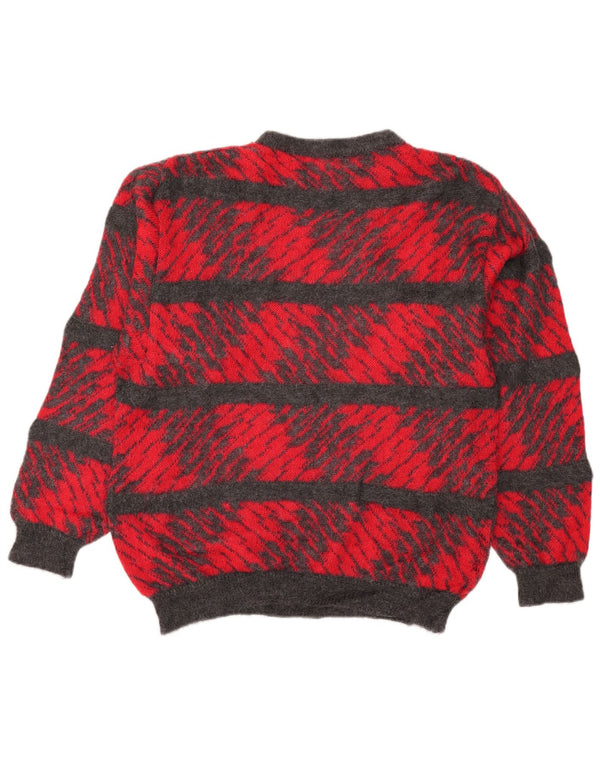 Vintage męski sweter z okrągłym dekoltem, duże czerwone paski