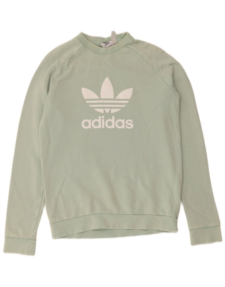 Męska bluza Adidas z grafiką, mała, turkusowa, bawełniana