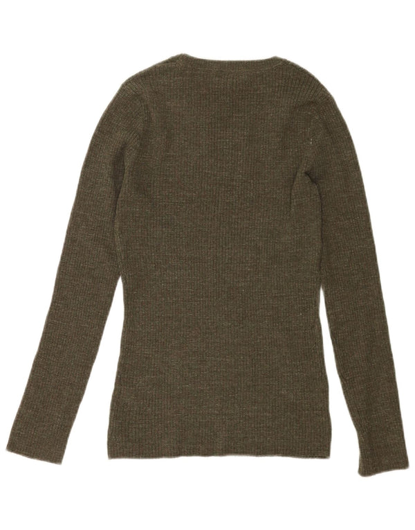 Damski sweter Fat Face z dekoltem w łódkę UK 12, średnia bawełna khaki z plamkami