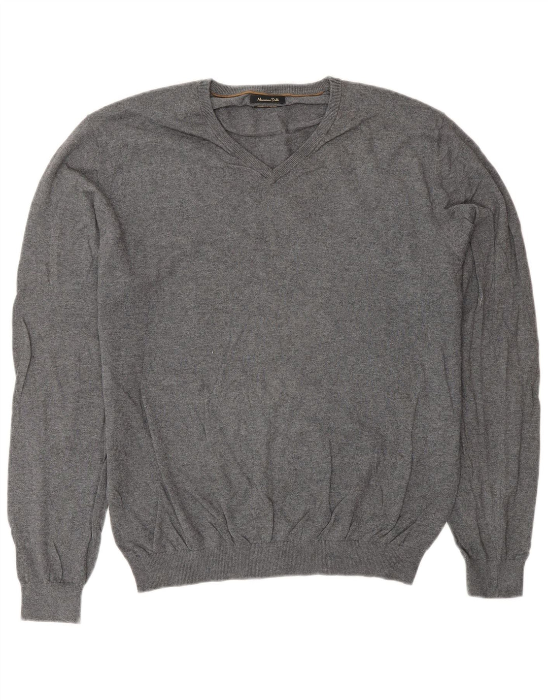 Męski sweter Massimo Dutti z dekoltem w kształcie litery V, XL, szary, bawełniany