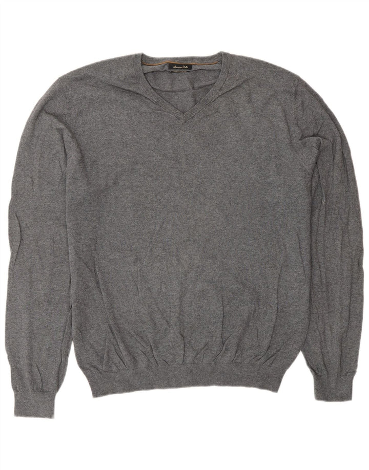 Męski sweter Massimo Dutti z dekoltem w kształcie litery V, XL, szary, bawełniany