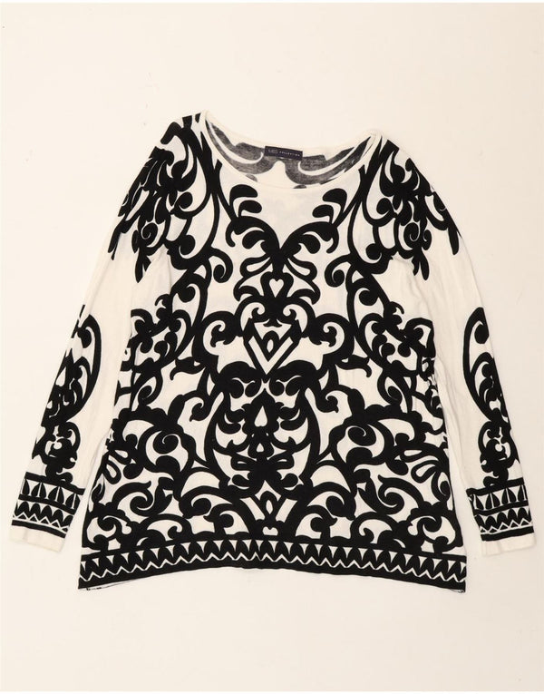Marks & Spencer Damski top z długim rękawem UK 16, duży, biały, wiskoza Paisley