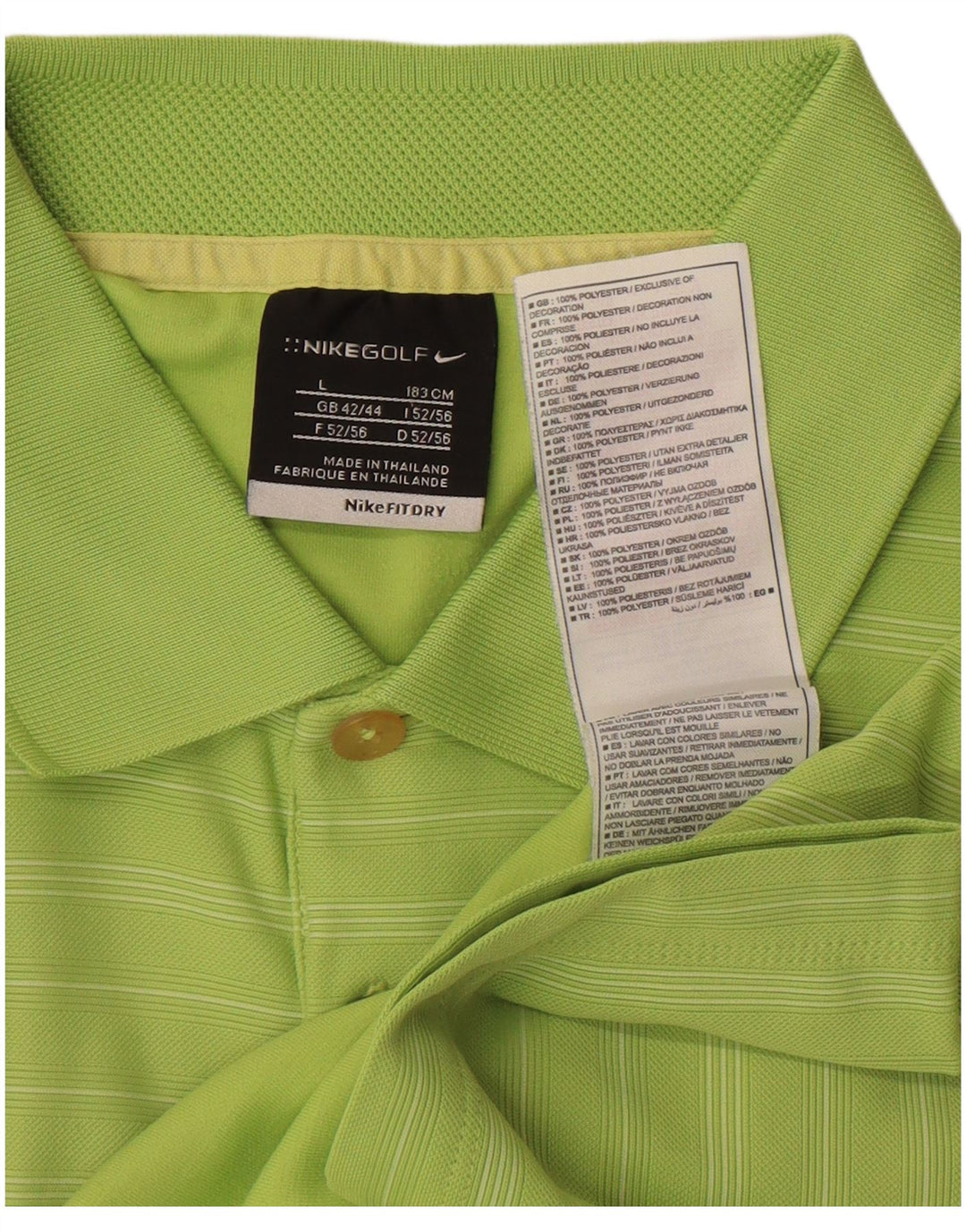 Męska koszulka polo NIKE Fit Dry UK 42/44, duża, zielona, poliestrowa w paski