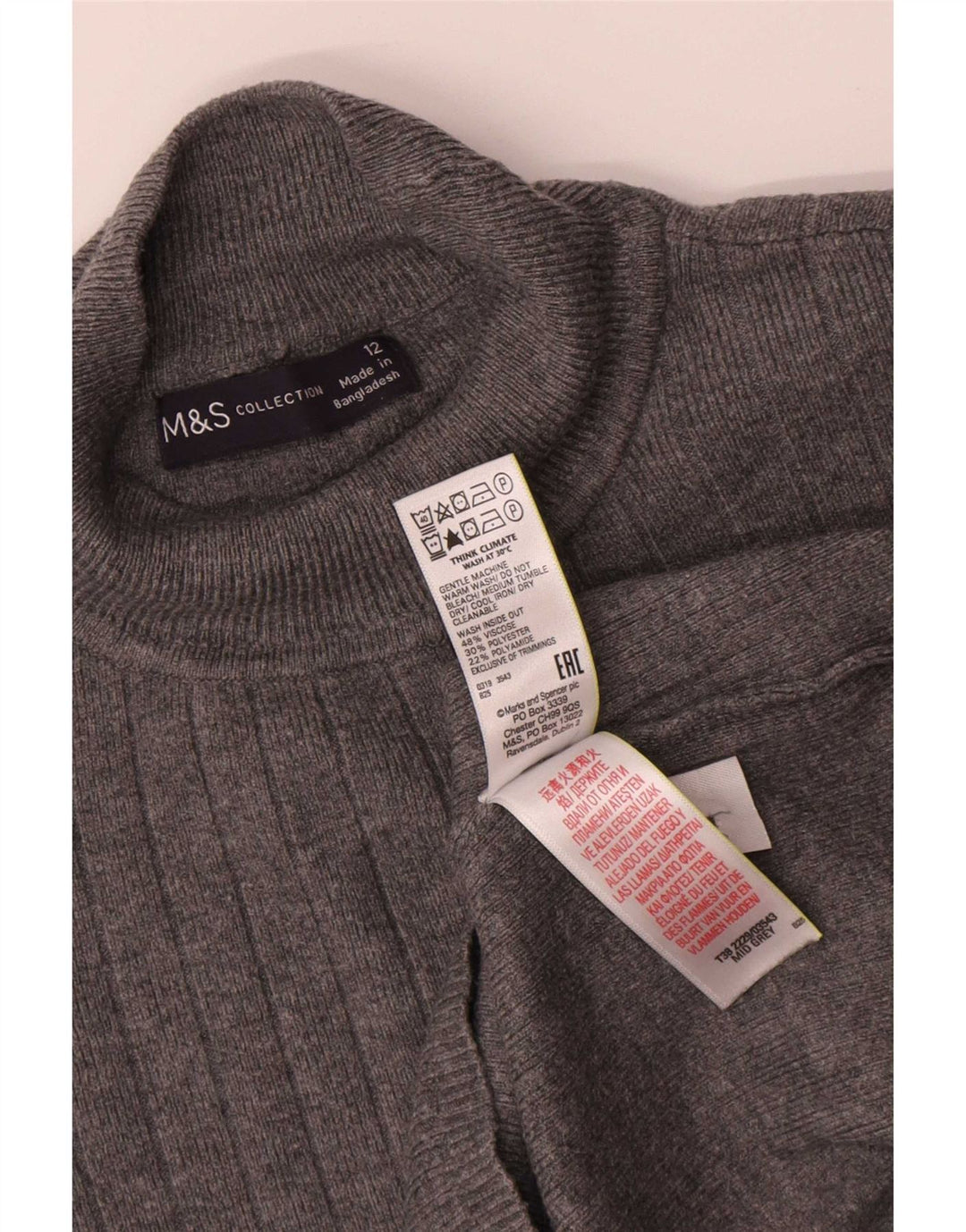 Marks & Spencer Damski sweter z golfem UK 12 Średni szary wiskoza
