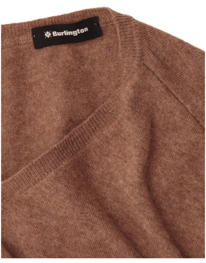 Męski sweter Burlington z dekoltem w kształcie litery V, duży, brązowy, z dziewiczej wełny