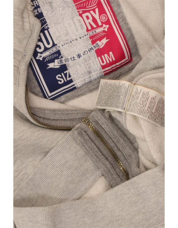Damski sweter z kapturem i zamkiem Superdry, UK 12, średnioszary, bawełniany