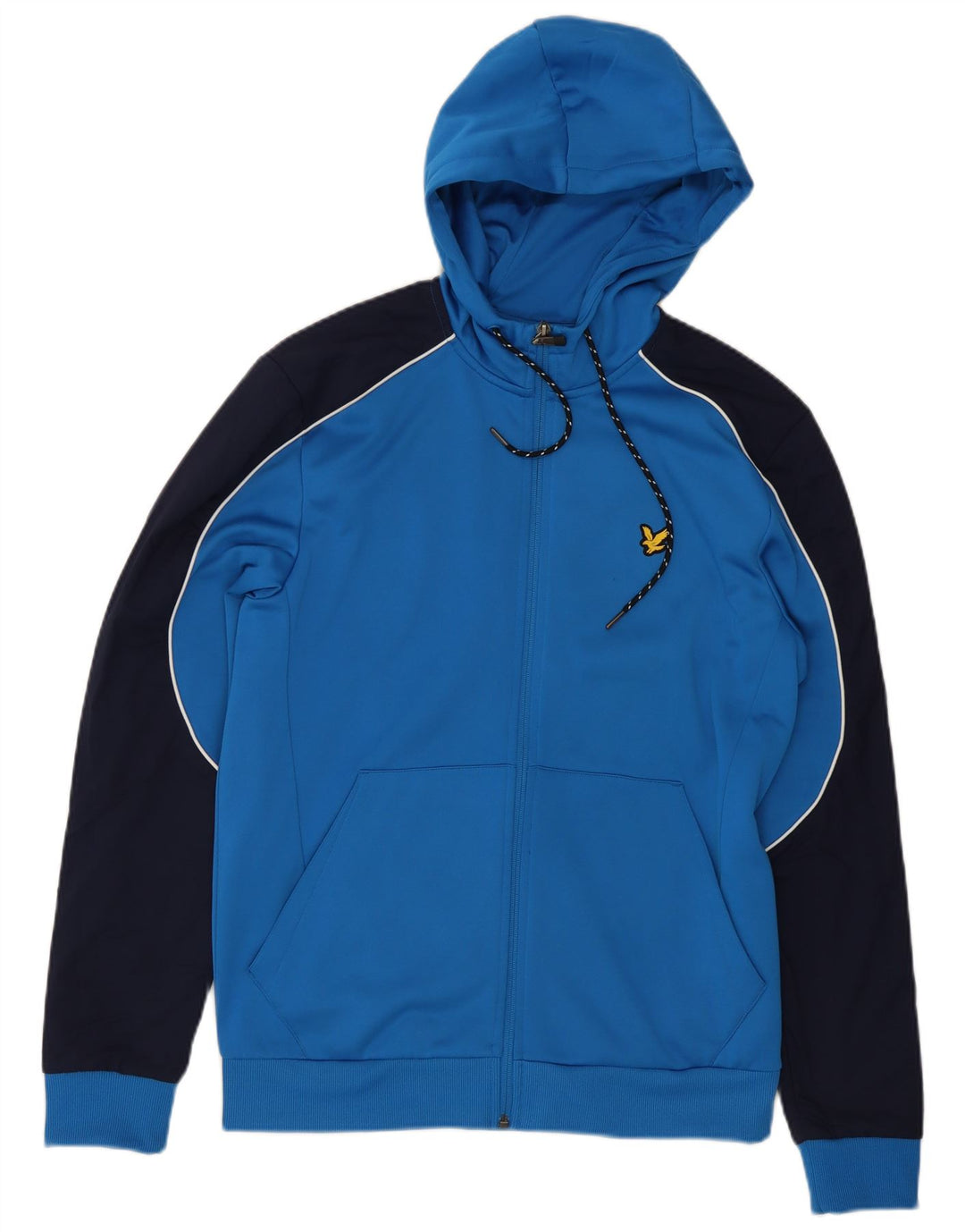 Męski sweter z kapturem i zamkiem błyskawicznym Lyle & Scott, średni niebieski, poliester w blokach kolorystycznych