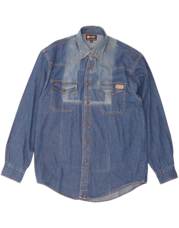 Lotto Męska odzież robocza Acid Wash Denim Koszula Średnioniebieska bawełna