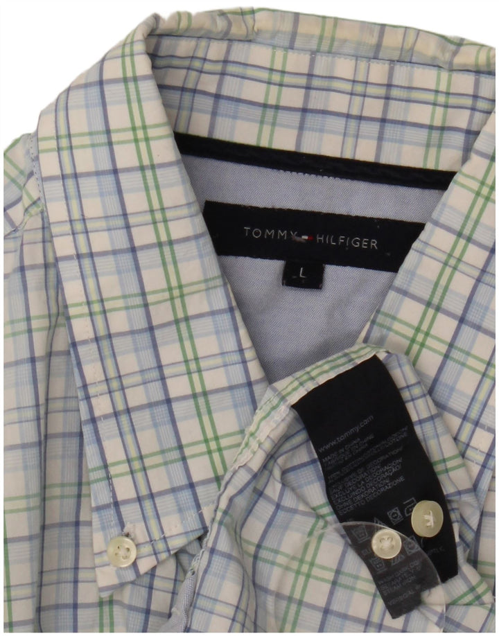 Męska koszula z krótkim rękawem TOMMY HILFIGER, duża, niebieska, bawełniana w kratę