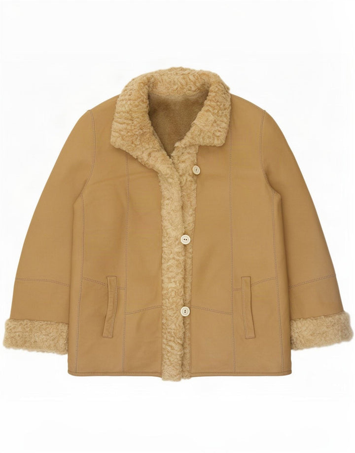 Vintage damska kurtka shearling EU 46 XL beżowa skóra