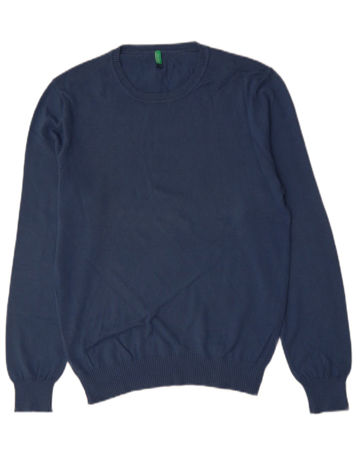 BENETTON Męski sweter z okrągłym dekoltem, mały, niebieski, bawełniany
