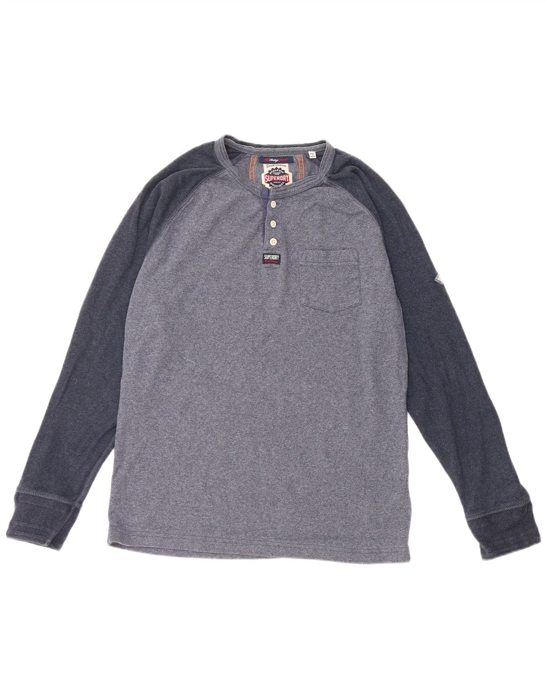 Superdry męski top z długim rękawem, XL, niebieski, bawełniany z blokami kolorów