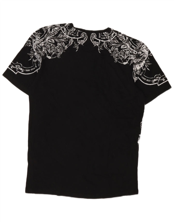 Męski T-shirt z grafiką Zara, duży, czarny w kwiaty