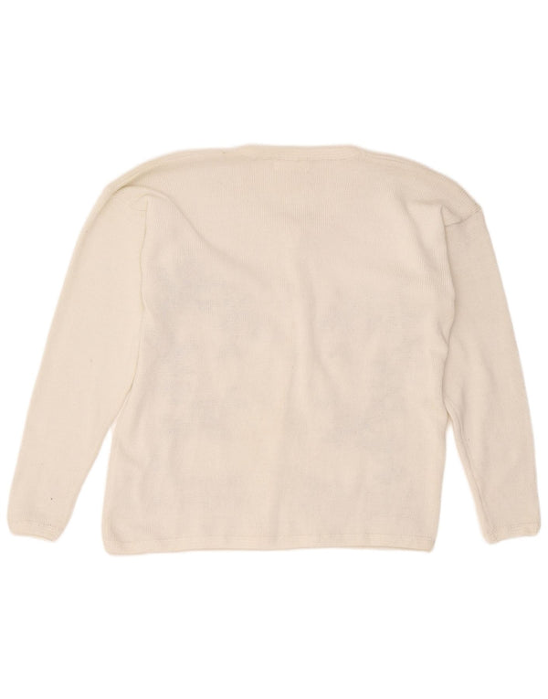 Sweter damski w stylu vintage, UK 18 XL, biały, kwiatowy poliester