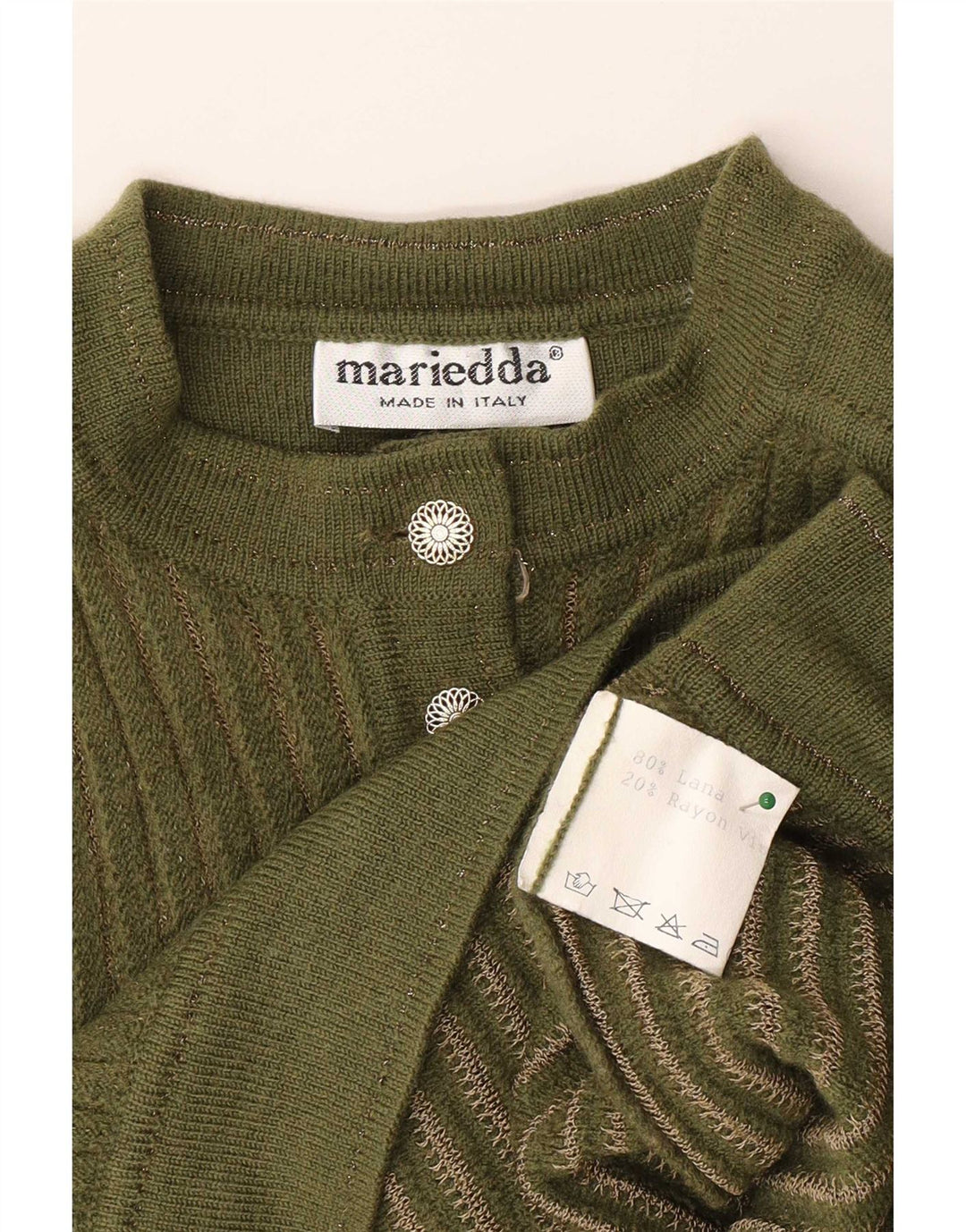 Sweter damski Mariedda z guzikami pod szyją, UK 16, duża, zielona wełna