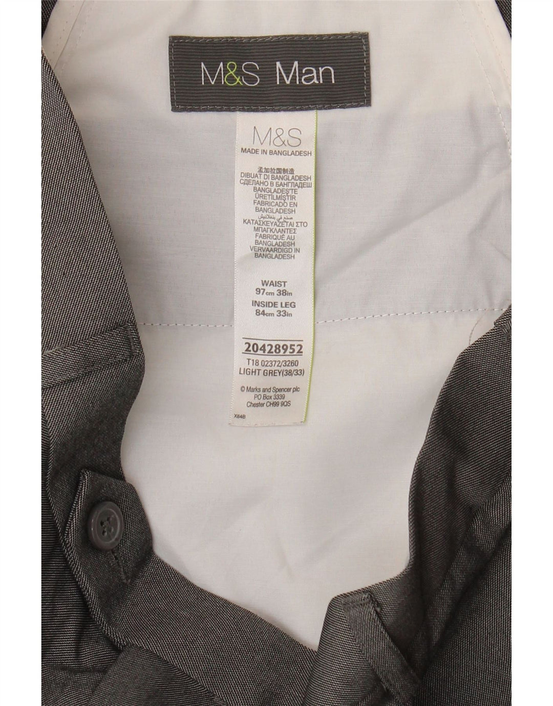 Marks & Spencer Męskie proste spodnie garniturowe W38 L29 Szary poliester